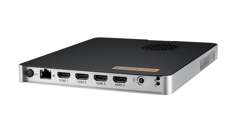 Ultra-Slim Digital Signage player featuring AMD Ryzen R1606G processor, AMD Radeon HD graphics with 3x HDMI 2.0, M.2, 25w CPU TDP with Active cooling and VESA/Desk/Wall/DIN Rail mounting.